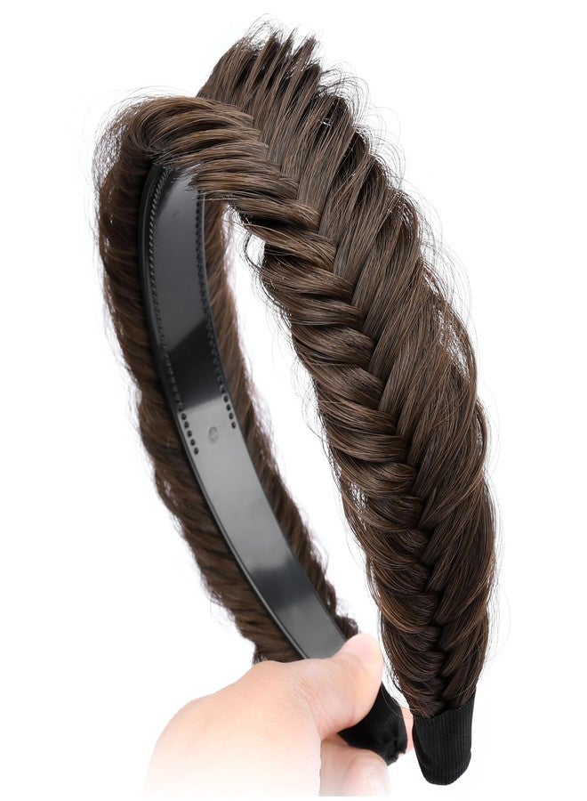 DIGUAN Fishtail Messy Braid Wide Braided Headband with Teeth Synthetic Hair Plaited head bands Chunky Hairpiece for Girls Women (Copper Brown, Wide) - Image 4